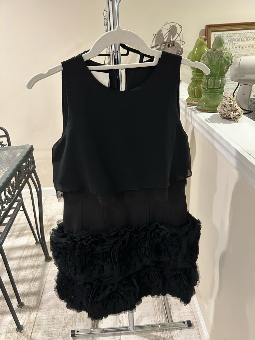 Jovani Black Mini Dress with Floral Rosette hemline